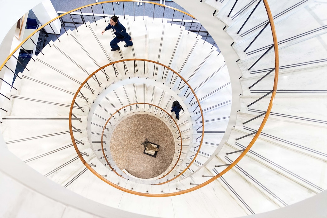 Cadets walking on stairs