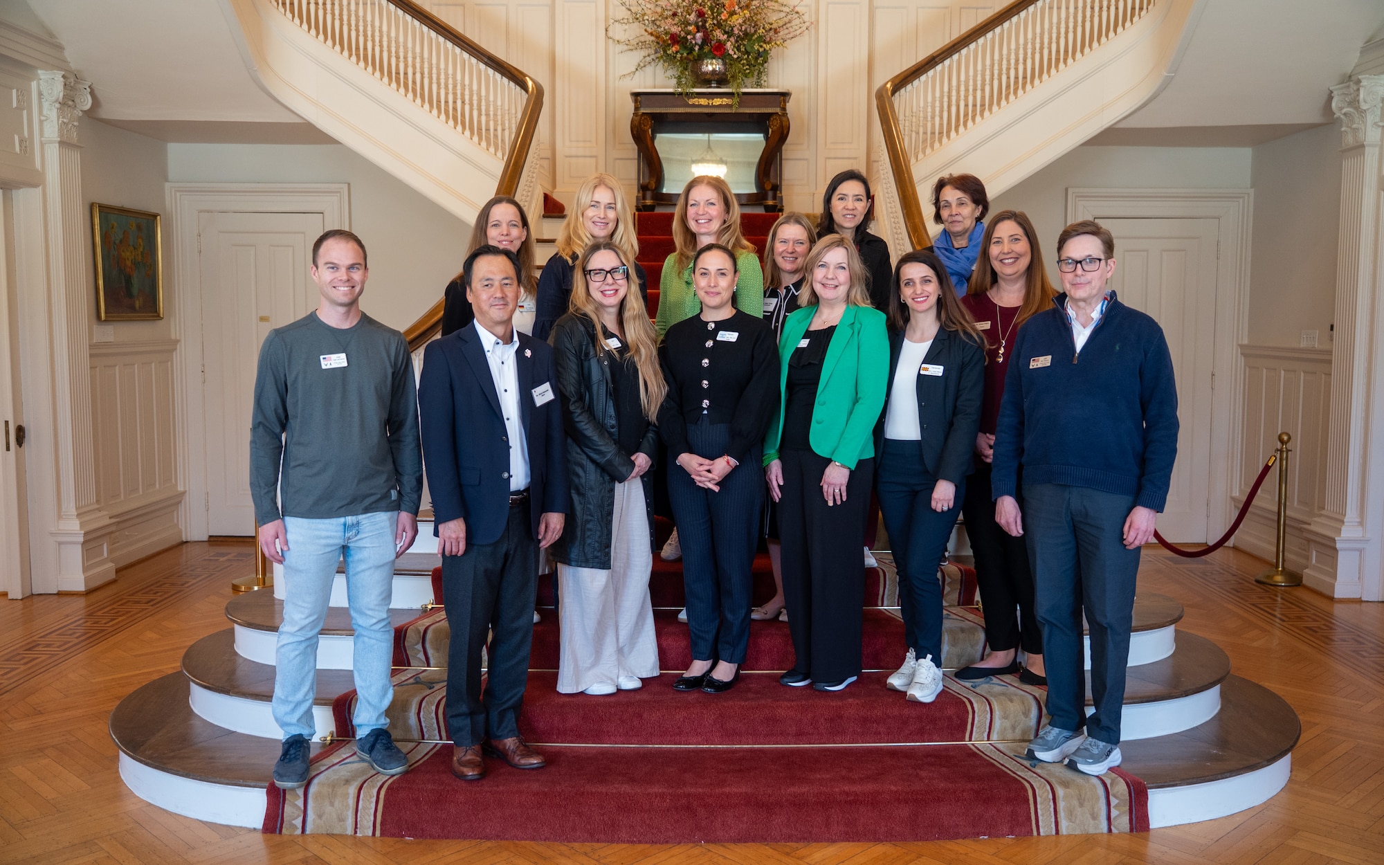 International Air and Space Attaché spouses pose for a group photo outside the Governor’s Mansion in Montgomery, Alabama, Jan. 13, 2026.