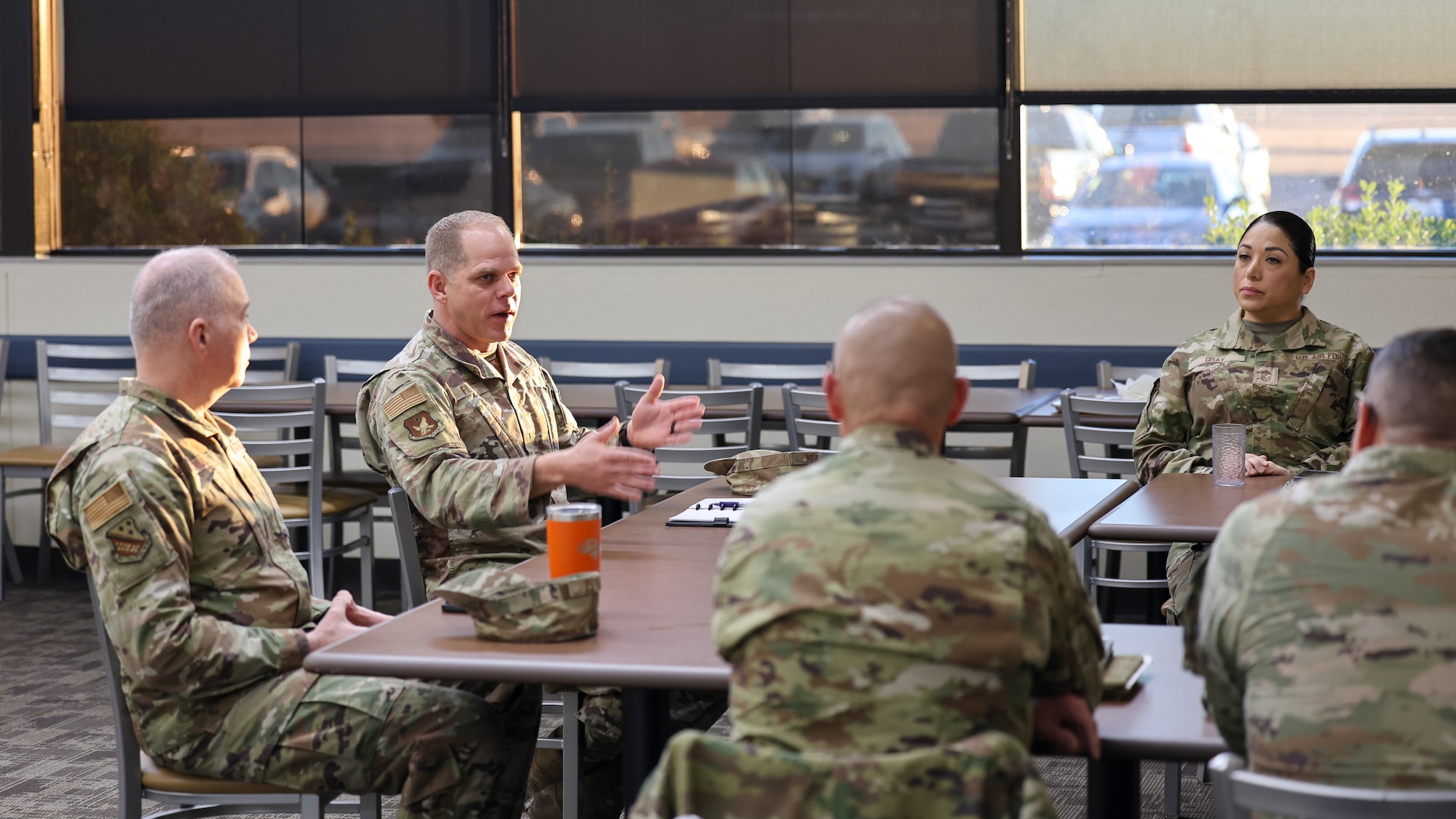 U.S. Air Force Chief Master Sgt. Colin Fleck, Second Air Force command chief, speaks with chief master sergeants during the Chiefs Group breakfast at Sheppard Air Force Base, Texas, Jan. 15, 2026.