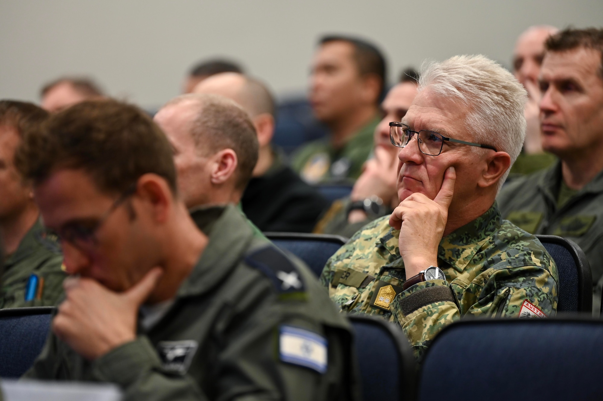 Austrian Air Force Maj. Gen. Norbert Huber, Air and Space Attaché, listens to a briefing during an orientation tour at Maxwell Air Force Base, Jan. 13, 2026.