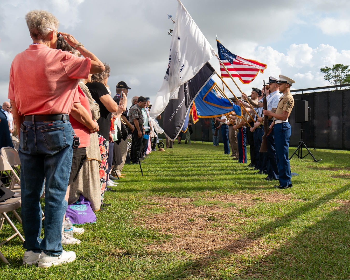 The U.S. Indo-Pacific Joint Service Color Guard presents the colors during the opening ceremony for The Wall That Heals exhibit at the University of Hawaiʻi – West Oʻahu, Jan. 14.