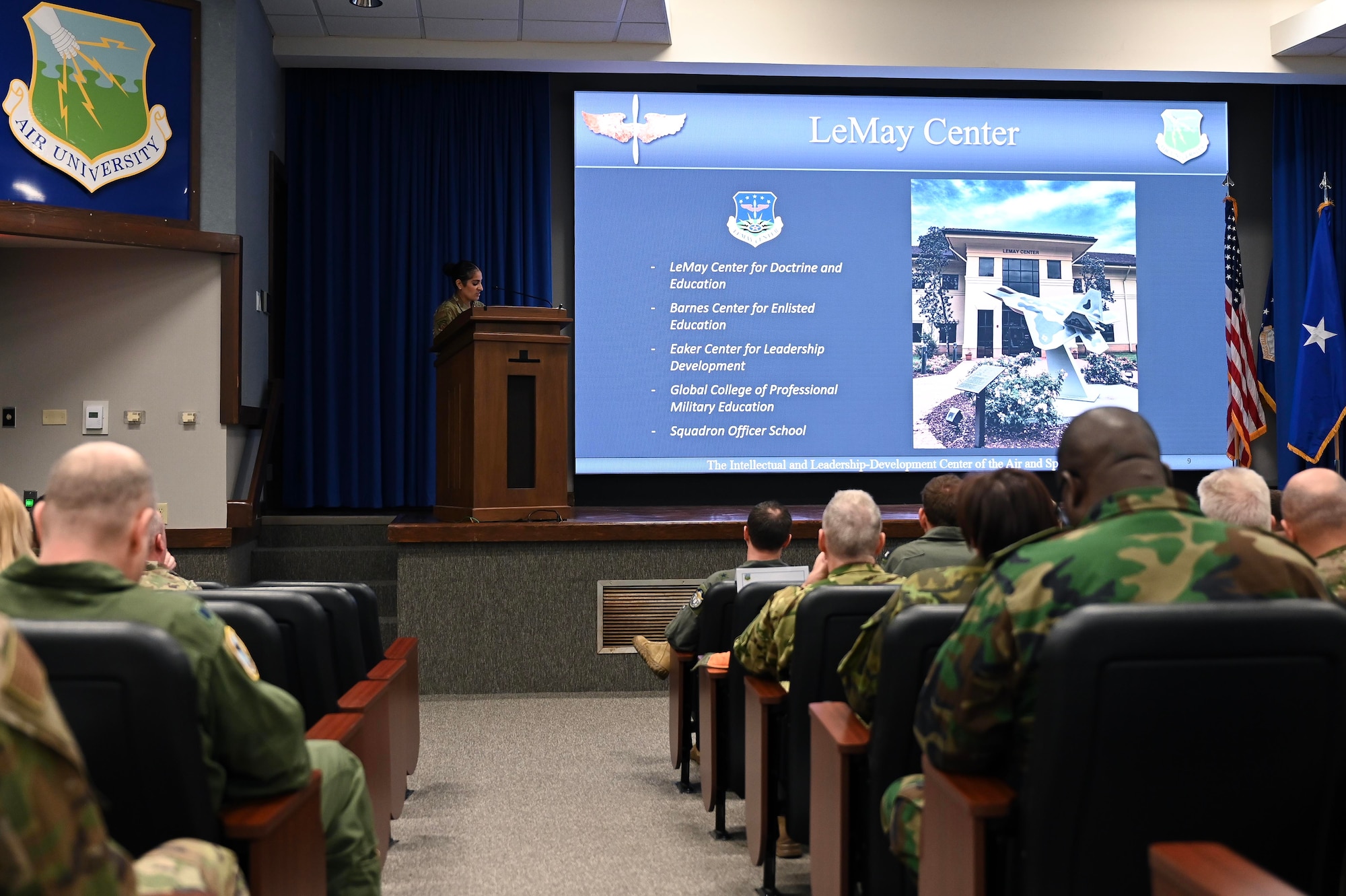 International Air and Space Attachés attend a briefing during an orientation tour at Maxwell Air Force Base, Jan. 13, 2026.