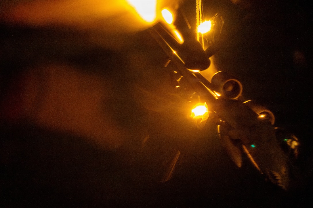 A U.S. Air Force A-10 Thunderbolt II aircraft deploys flares after refueling over the U.S. Central Command area of responsibility, Nov. 19, 2025. This A-10 provides close air support and deterrence against regional threats throughout the CENTCOM AOR. (U.S. Air Force photo by Tech. Sgt. Nicholas Monteleone)