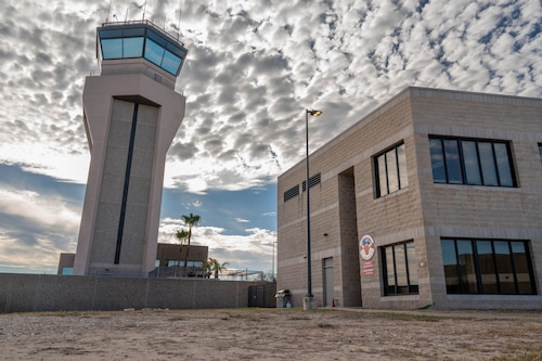 The new 87th Flying Training Squadron building and Air Traffic Control Tower is pictured.