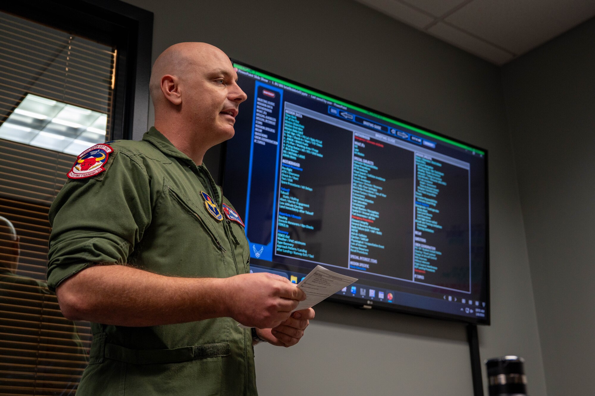 Pilot gives brief on upcoming flight.