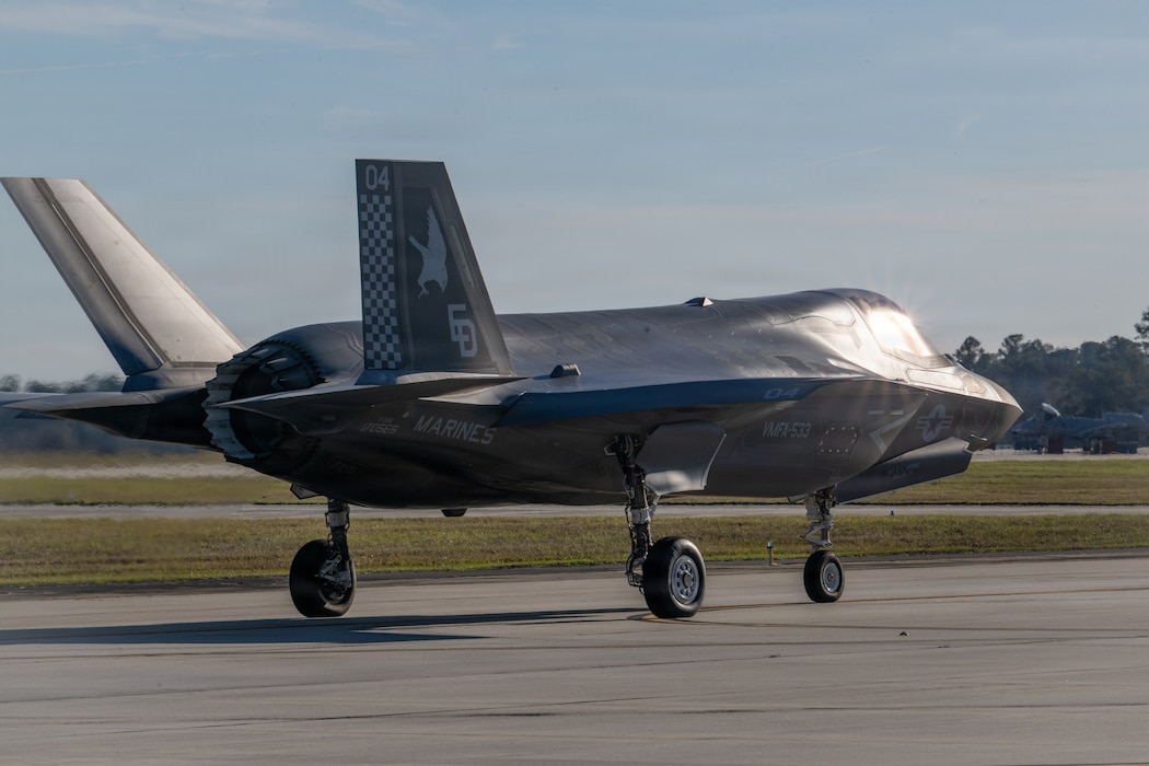 A U.S. Marine Corps F-35B Lightning II taxis during a Combat Search and Rescue Training Exercise at Moody Air Force Base, Georgia Jan. 13, 2026. CSARTE 26-1 strengthened joint interoperability by combining strike, escort and rescue aircraft into coordinated flight operations. (U.S. Air Force photo by Senior Airman Iain Stanley)