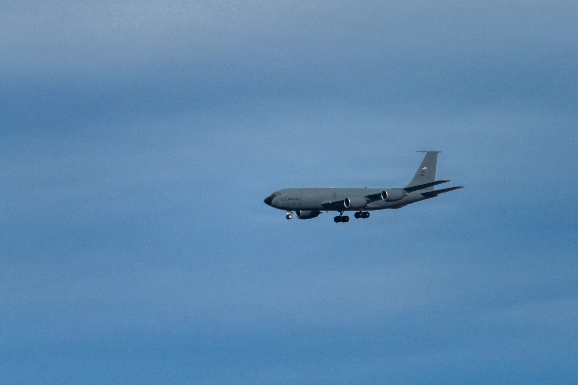 KC-135R/T Stratotanker “Ethel,” from the 350th Air Refueling Squadron, McConnell Air Force Base, Kansas, flies over the U.S., Dec. 19, 2025, during its final operational mission. First introduced during the Cold War era, Ethel accumulated more than 41 thousand flight hours throughout six decades of service years, equating to more than 4 consecutive years of flying if sorties were stacked back-to-back. (U.S. Air Force photo by Senior Airman Paula Arce)