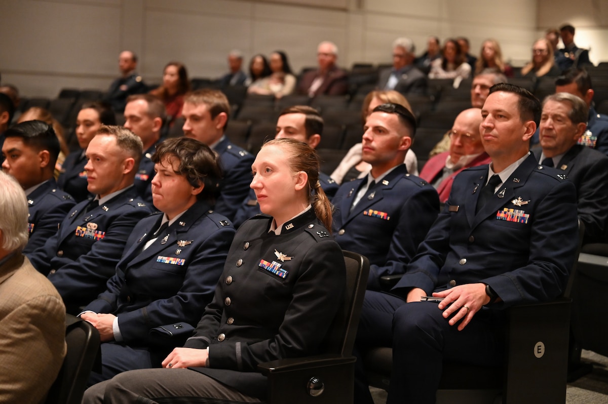 U.S. Space Force Guardians listen to remarks during the kickoff ceremony for the Captain’s Leadership Course at Texas A&M University in College Station, Texas, Jan. 20, 2026. The program partners with the university and integrates academic instruction from the Bush School of Government and Public Service to deliberately develop Guardian leadership.