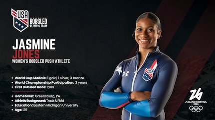 Team USA Bobsled Skeleton 2026 Olympic Team Jasmine Jones (Courtesy graphic by Abby Slenker)