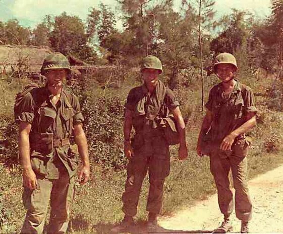 Lt. Vincent Capodanno, right, a chaplain with Mike Company, 3rd Battalion, 5th Marine Regiment, and two U.S. Marines in the same unit pose for a photo before Operation Swift in Vietnam, Sept. 4, 1967. Lt. Capodanno’s dedication and care for his Marines earned him the highest respect of those who served with him. For his selfless bravery, he was awarded the Medal of Honor, posthumously.