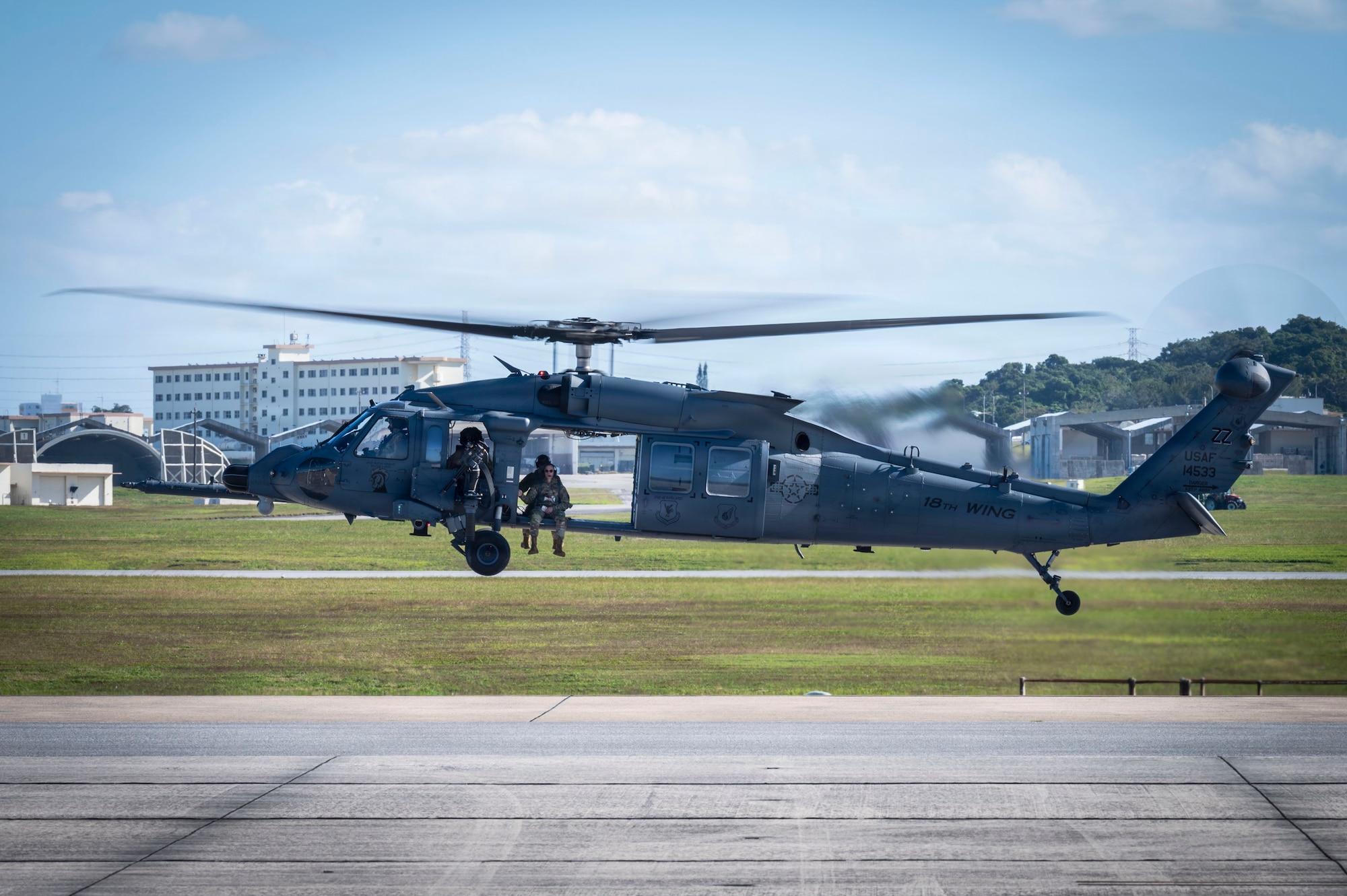 The flight provided Campbell an aerial perspective of Kadena’s operations and insight into the squadron’s combat search and rescue mission across the Indo-Pacific. (U.S. Air Force photo by Senior Airman James Johnson)