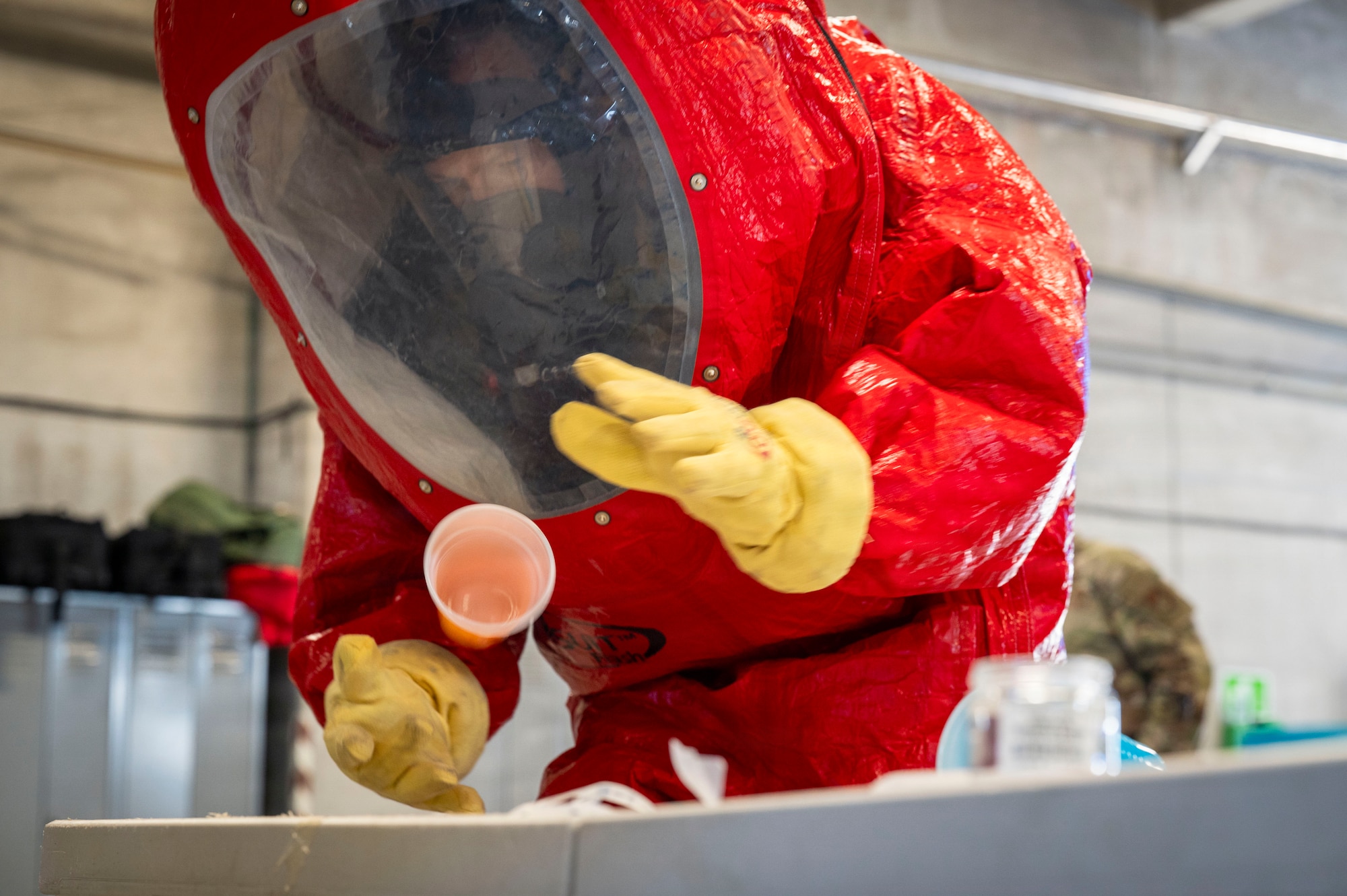 The exercise, hosted by the 18th Civil Engineer Squadron Emergency Management Flight, demonstrated the skills and equipment used to respond to hazardous materials incidents. (U.S.Air Force Photo by Senior Airman James Johnson)