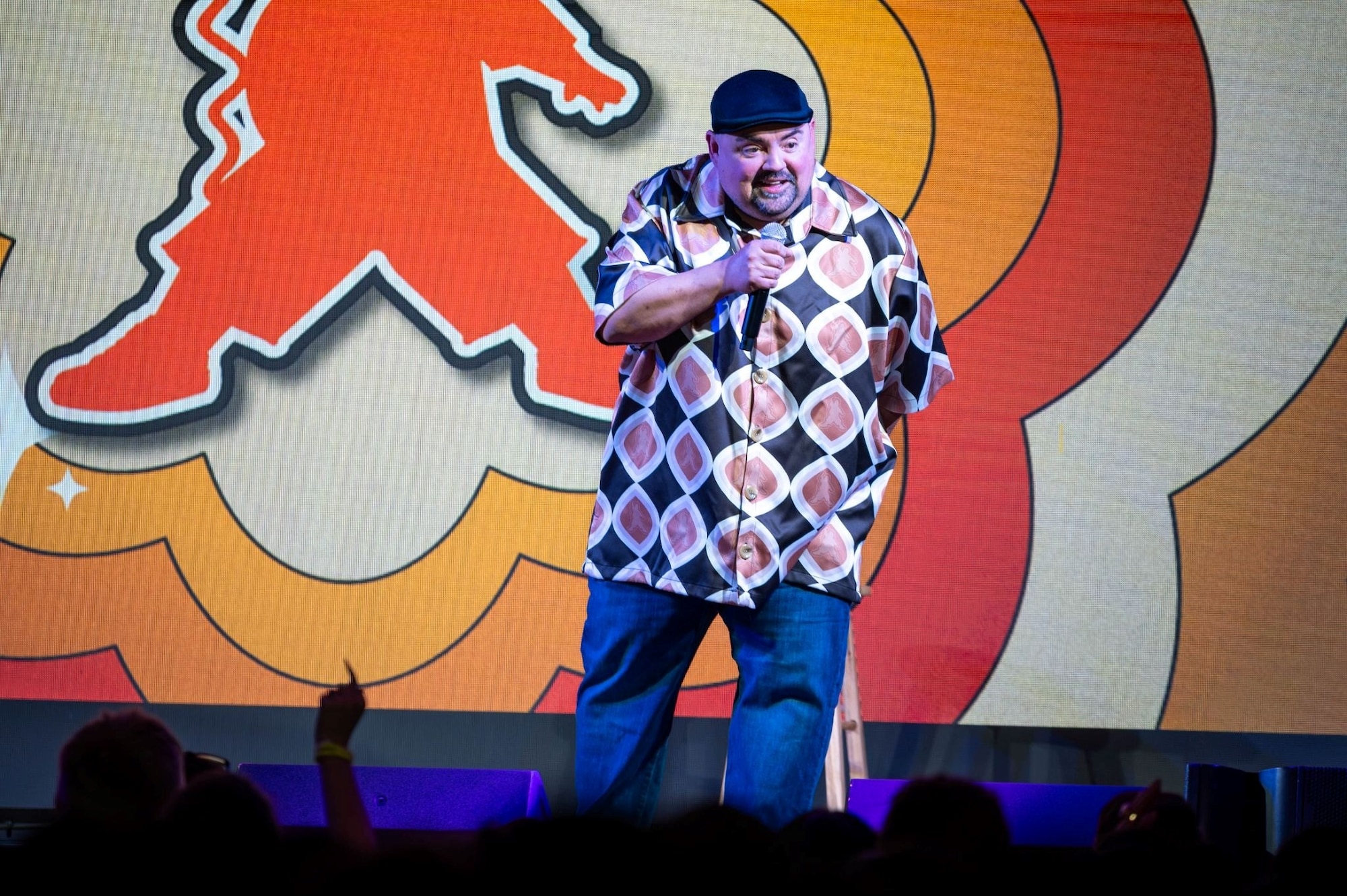 Comedian Gabriel “Fluffy” Iglesias performs a comedy show for U.S. service members at Misawa Air Base, Japan, Jan. 17, 2026.