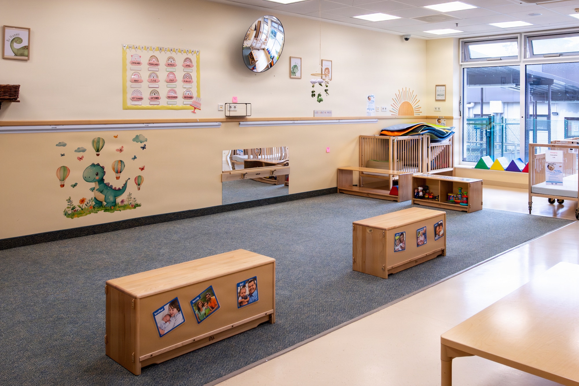 An infant room in the Ramstein Child Development Center is prepared for the grand re-opening of infant care rooms at Ramstein Air Base, Germany, Jan. 14, 2026.