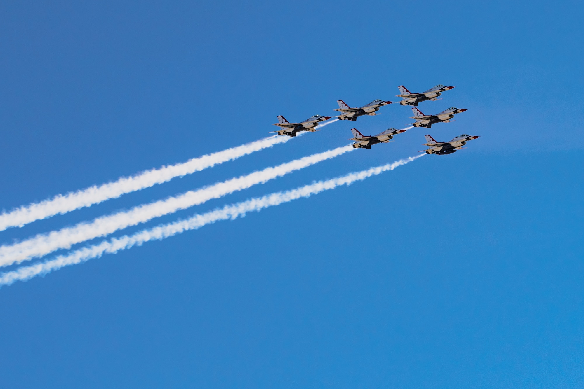 The U.S. Air Force Air Demonstration Squadron, the Thunderbirds, are scheduled to return to the skies above Edwards Air Force Base for their annual winter training Jan. 26. This tradition hones their breathtaking aerial maneuvers and ground procedures before they embark on their demanding show season.