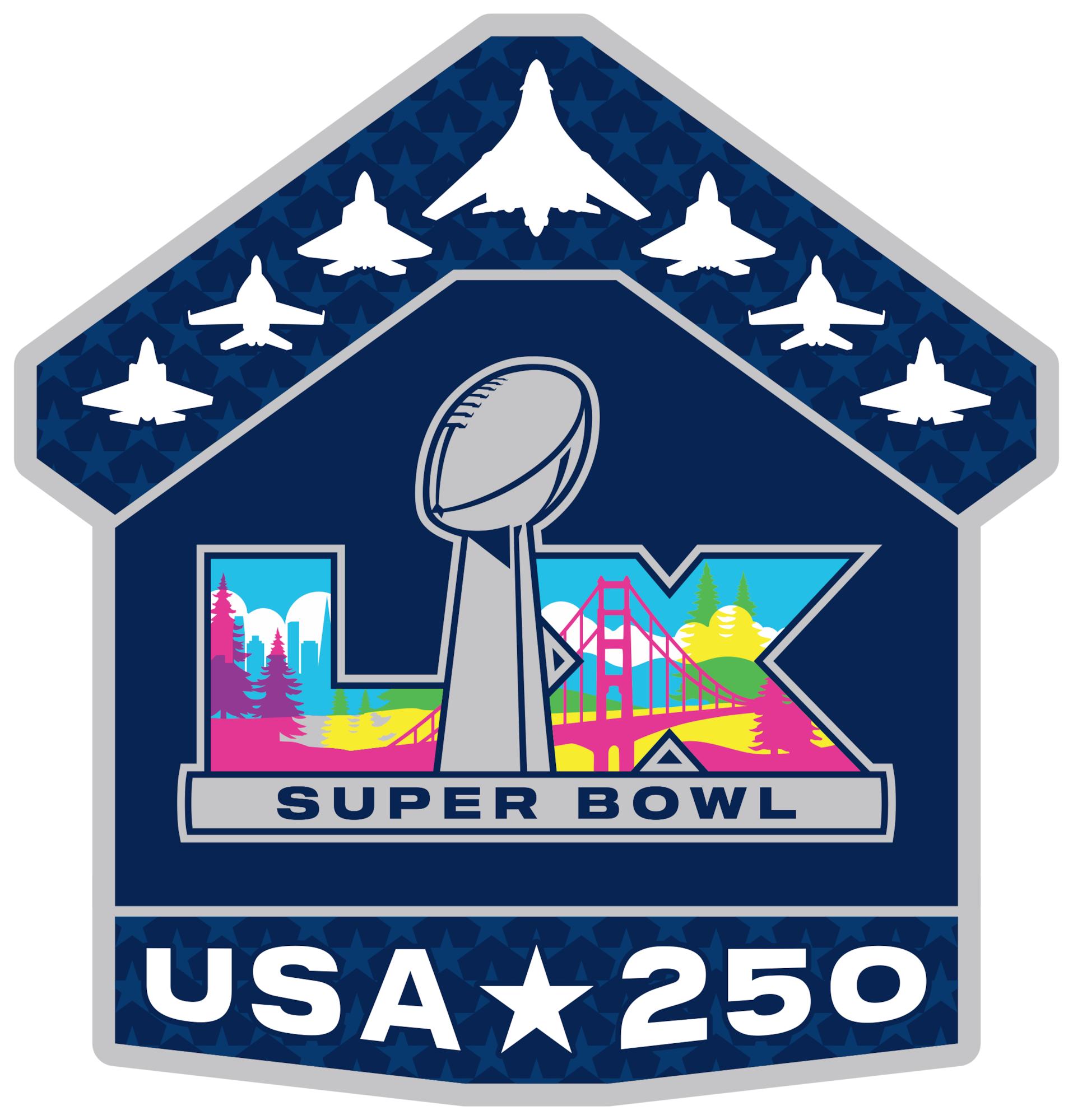 This graphic represents the U.S. Air Force and the U.S. Navy's joint flyover during Super Bowl LX at Levi’s Stadium in Santa Clara, Calif., Feb. 8, 2026, in commemoration of America's 250th birthday.