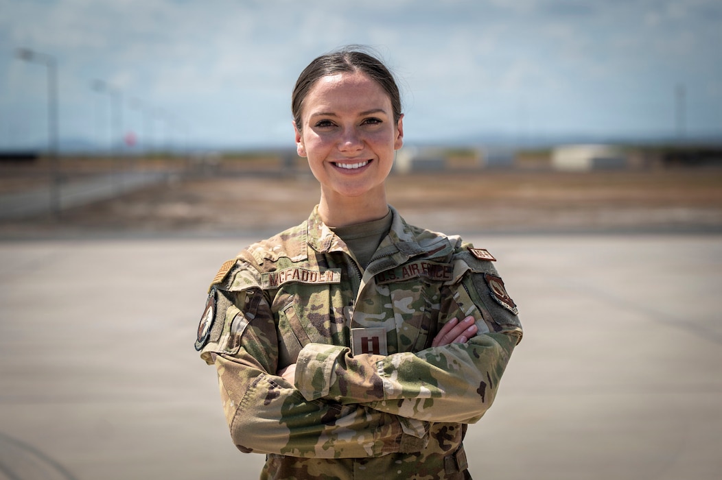 U.S. Air Force Capt. Dena McFadden, 449th Air Expeditionary Group flight safety officer, poses for a photo at Camp Lemonnier, Djibouti, Oct. 10, 2025. On Aug. 6, 2025, a Ghana Air Force Chinese-made Harbin Z-9 helicopter crashed into a mountainside near Obuasi, killing eight people, including the nation’s Minister of Defense. Following a formal request from the Ghanaian government, McFadden and two other U.S. safety experts deployed within hours to assist local authorities in determining the cause of the accident. (U.S. Air Force photo by Staff Sgt. Christian Silvera)