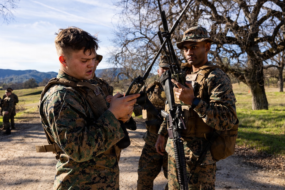 U.S. Marines conduct a communications class during a Cold Weather Field Exercise at Fort Hunter-Liggett, Calif. on Jan. 10th, 2026. The Marines are a part of Combat Logistics Battalion 23, 4th Marine Logistics Group. CLB-23 conducted a hike to transfer from one training area to another, designed to enhance and test readiness and lethality in the Marine Corps Reserve. (U.S Marine Corps photo by Sgt. Eduardo Delatorre)
