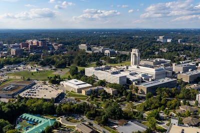 An aerial view of Walter Reed National Military Medical Center in Bethesda, Md., Sep. 26, 2025. As the nation's leading military medical center, Walter Reed provides world-class care to service members, veterans and their families, advances medical research and education, and ensures the continuity of government by treating the president and other national leaders. (DOW photo by Ricardo J. Reyes)