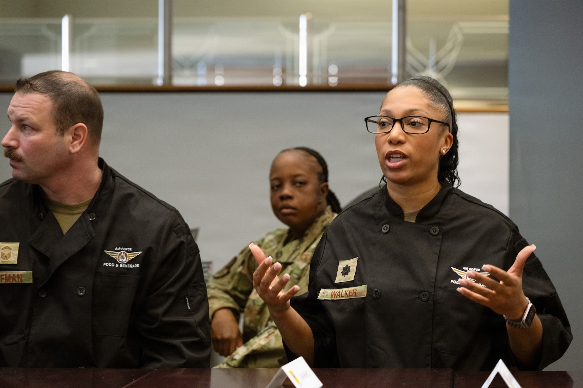 U.S. Air Force Lt. Col. Diaundra Walker, 436th Force Support Squadron commander, discusses the impact of the Patterson Dining Facility on Dover Air Force Base, Delaware, Jan. 22, 2026.