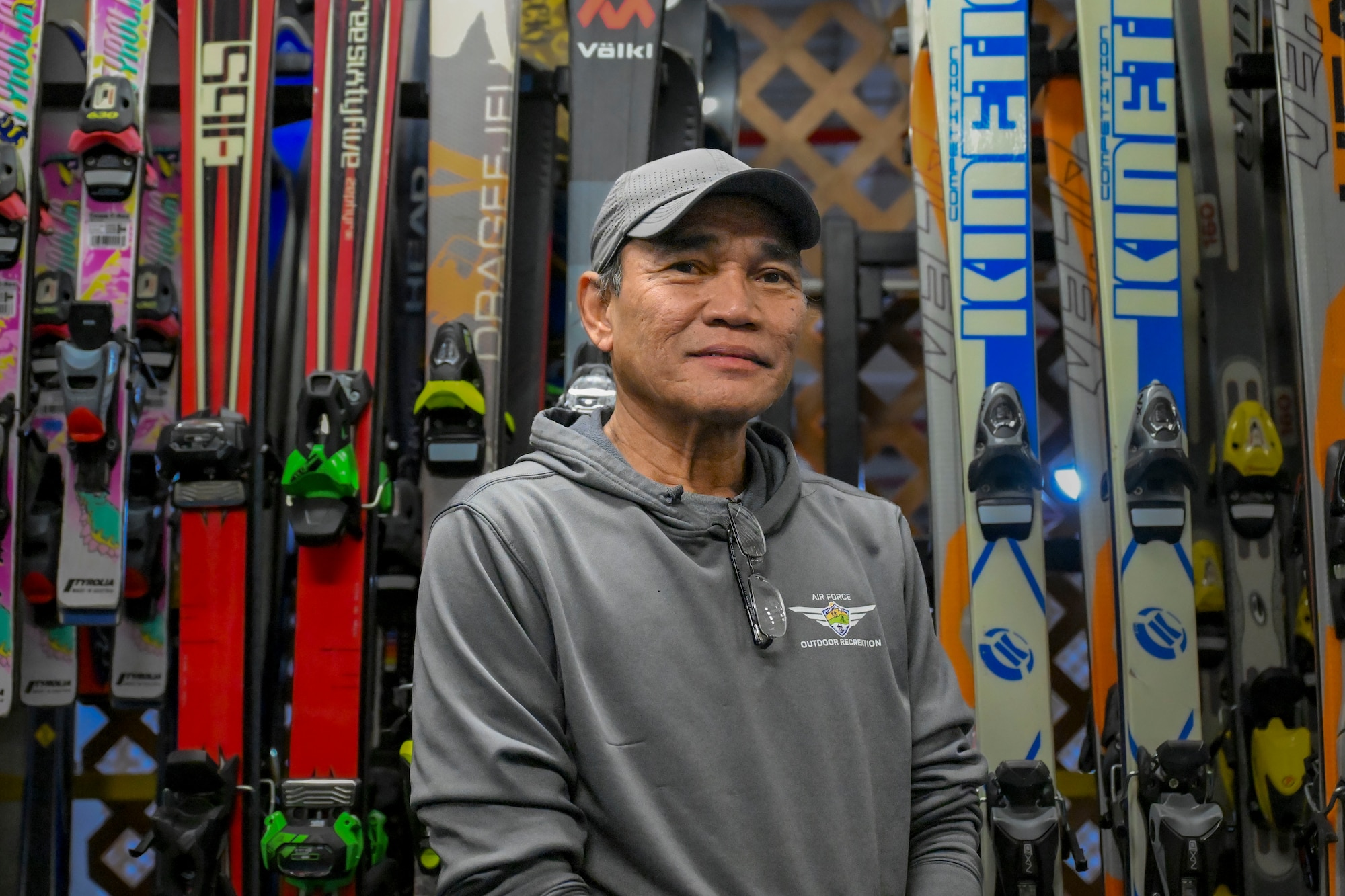 outdoor recreation staff helps with winter rentals