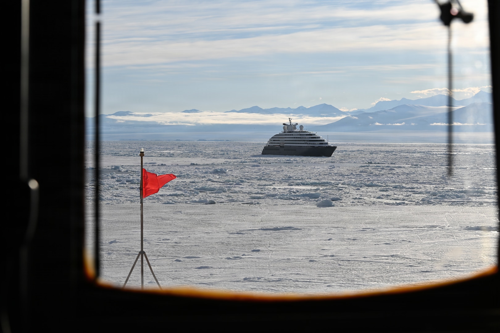 USCGC Polar Star (WAGB 10) transits toward an Australian-owned cruise ship in Ross Sea after the vessel requested assistance on the cutter’s 50th birthday amid Operation Deep Freeze 2026, Jan. 17, 2026. The U.S. is committed to a free and open Indo-Pacific region, one in which the U.S. National Science Foundation-sponsored research and science programs can be conducted for the betterment of all humanity. (U.S. Coast Guard photo by Petty Officer 2nd Class Christopher Bokum)