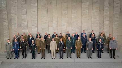 Chairman of the Joint Chiefs of Staff Gen. Dan Caine participates in a “family photo” during the NATO Military Committee Chiefs of Defence Session (MC/CS) at NATO Headquarters in Brussel, Belgium, Jan. 21, 2026.