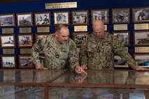 Capt. Jon Hopkins, Commander, Fleet Activities Yokosuka (CFAY), gives tour to Vice Adm. Scott Gray, Commander, Navy Installations Command (CNIC) of the installation’s headquarters.