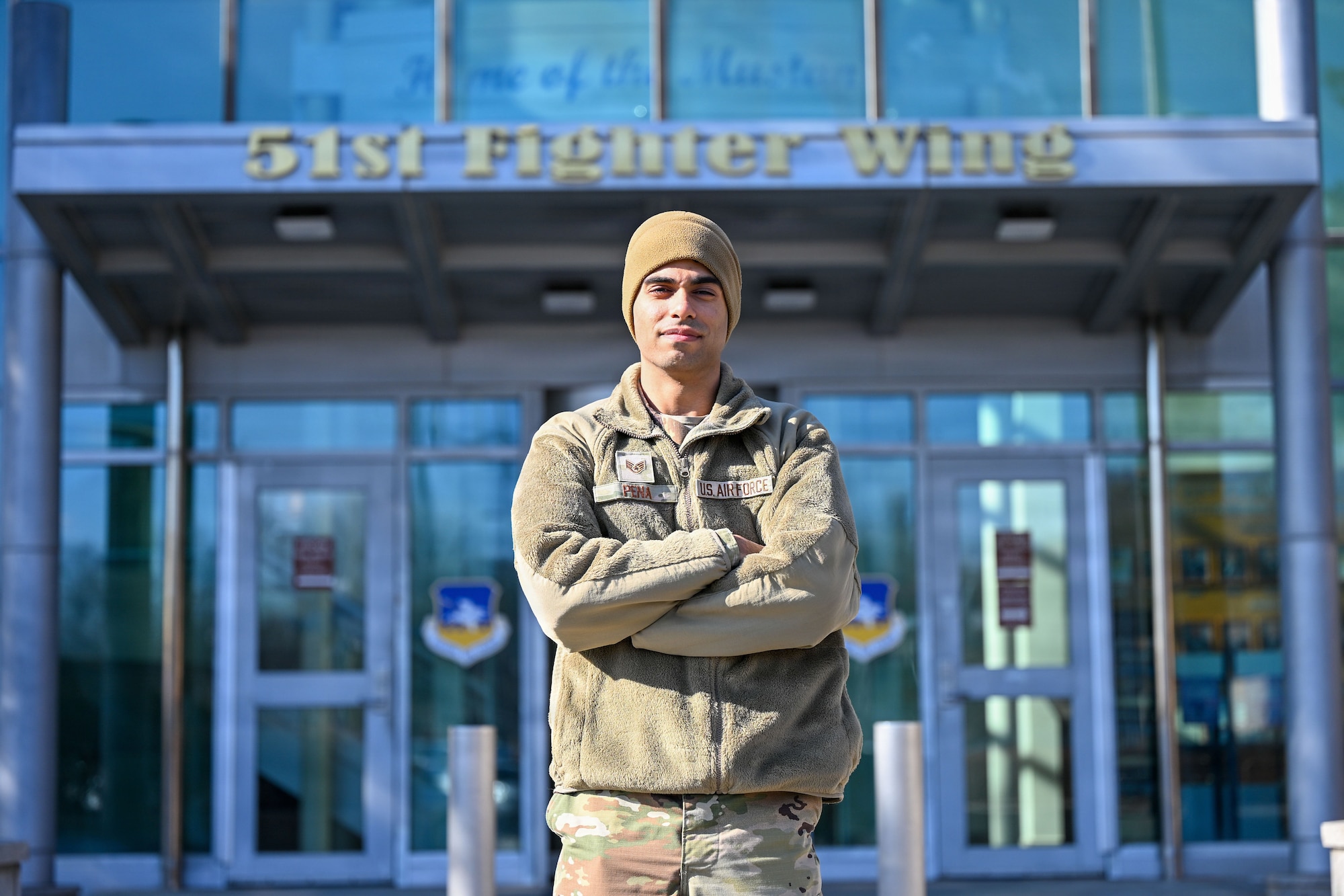 U.S. Air Force Staff Sgt. Anthony Pena, 51st Fighter Wing occupational safety technician, poses for a photo at Osan Air Base, Republic of Korea, Jan. 22, 2026. As an occupational safety technician, Pena’s duties range from conducting inspections, documenting mishaps, assisting investigations, and ensuring members of Team Osan are performing their jobs in safe work conditions.