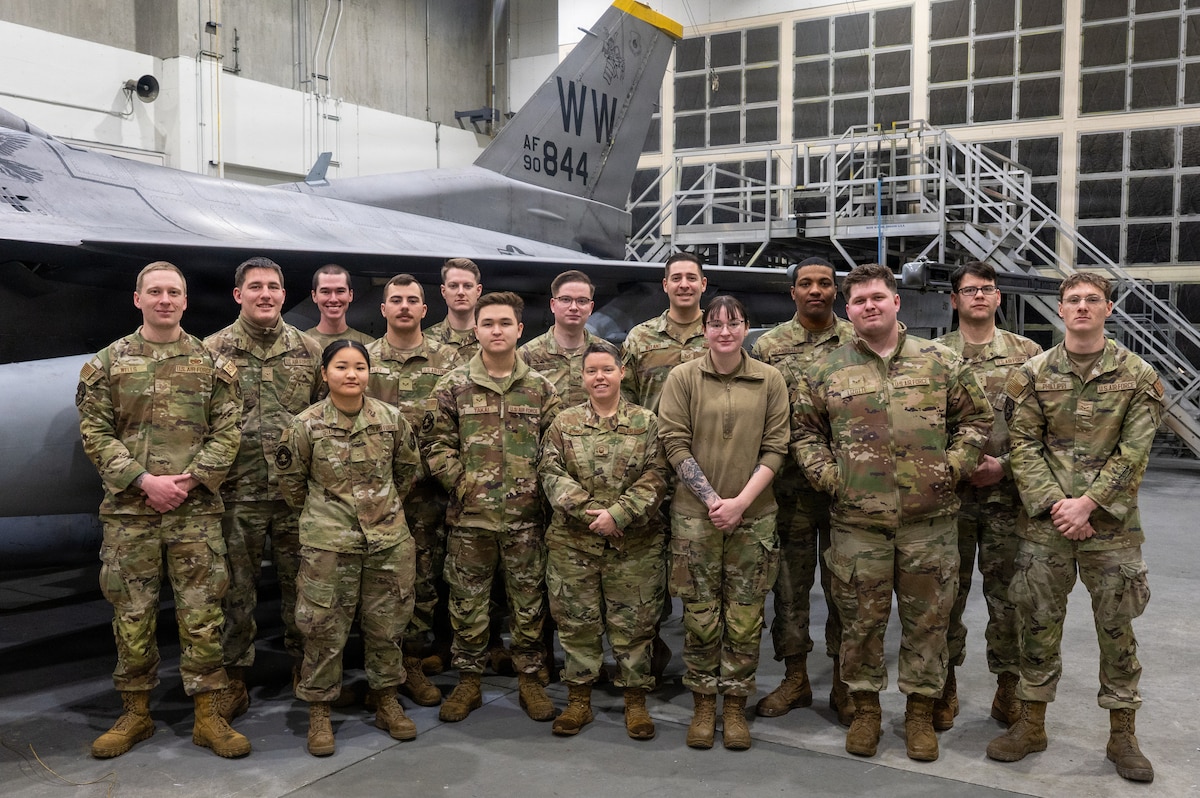 U.S. Air Force aircraft structural maintainers assigned to the 35th Maintenance Group pose for a group photo at Misawa Air Base