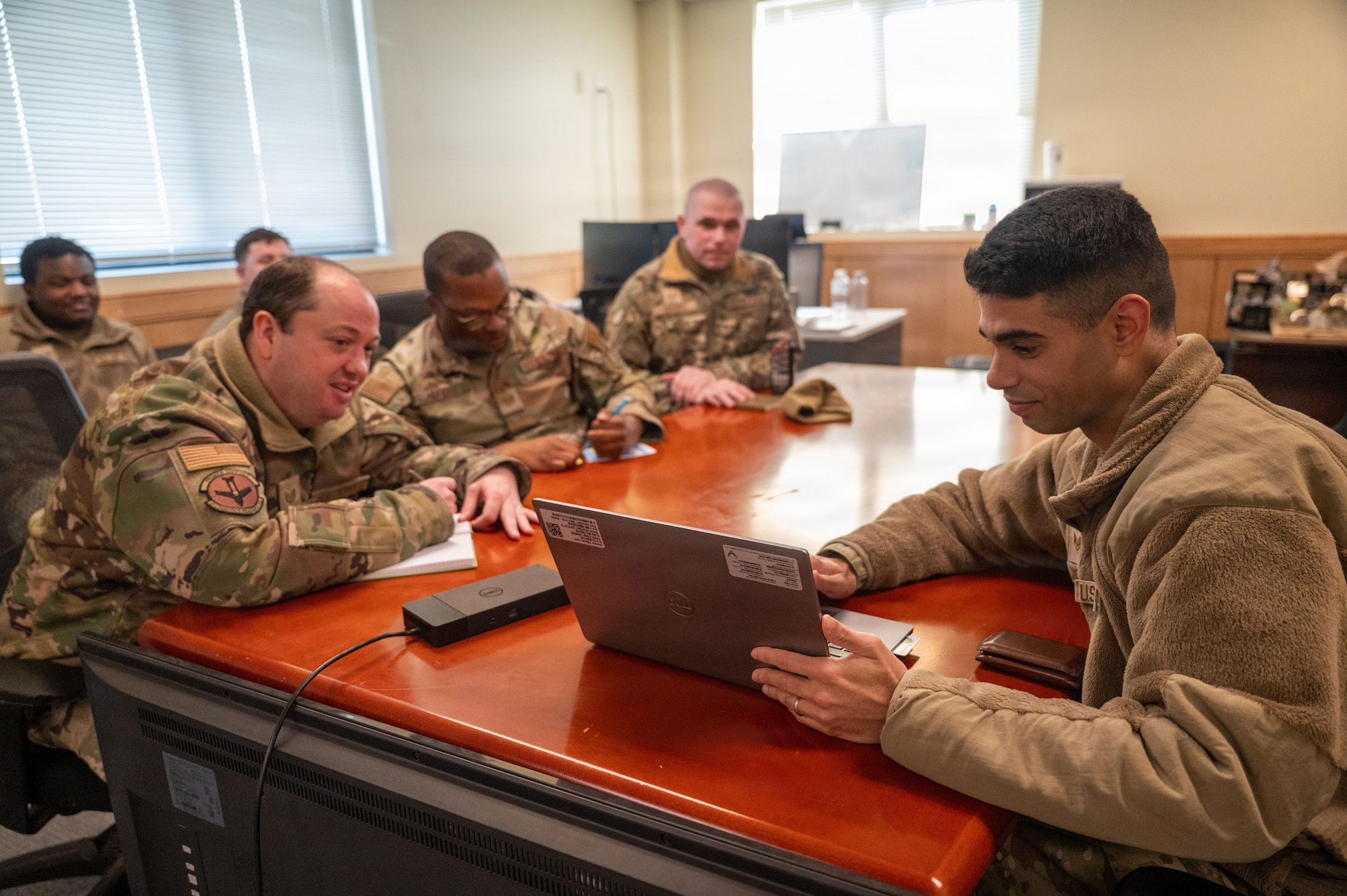 U.S. Air Force Staff Sgt. Anthony Pena, right, 51st Fighter Wing occupational safety technician, leads a safety training for Airmen assigned to the 51st Logistics Readiness Squadron at Osan Air Base, Republic of Korea, Jan. 22, 2026. As an occupational safety technician, Pena’s duties range from conducting inspections, documenting mishaps, assisting investigations, and ensuring members of Team Osan are performing their jobs in safe work conditions.