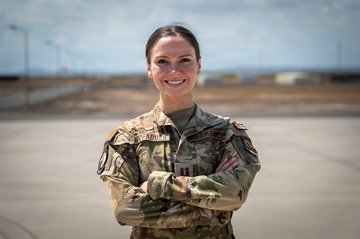 U.S. Air Force Capt. Dena McFadden, 449th Air Expeditionary Group flight safety officer, poses for a photo at Camp Lemonnier, Djibouti, Oct. 10, 2025. On Aug. 6, 2025, a Ghana Air Force Chinese-made Harbin Z-9 helicopter crashed into a mountainside near Obuasi, killing eight people, including the nation’s Minister of Defense. Following a formal request from the Ghanaian government, McFadden and two other U.S. safety experts deployed within hours to assist local authorities in determining the cause of the accident. (U.S. Air Force photo by Staff Sgt. Christian Silvera)