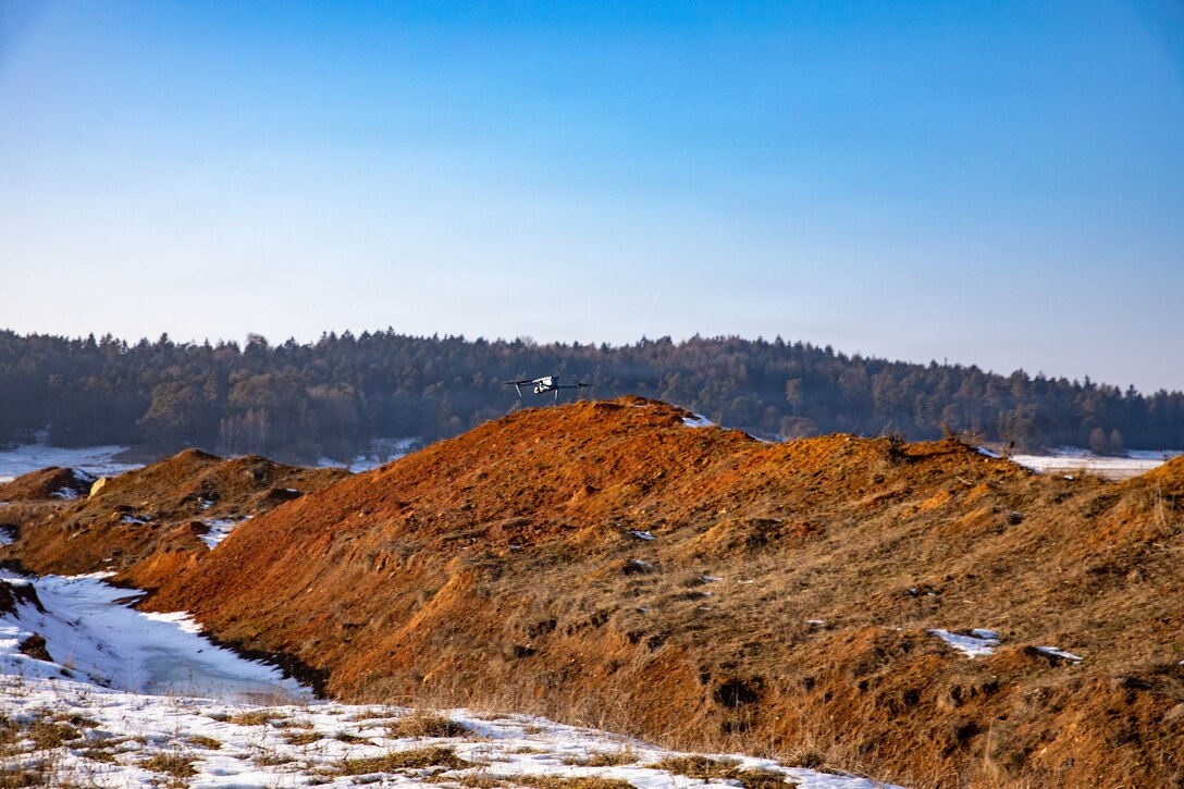 U.S. Soldiers assigned to 1st Battalion, 4th Infantry Regiment, Joint Multinational Readiness Center, operate a small unmanned aircraft system during the Drone Validation Course at the JMRC in Hohenfels, Germany, Jan. 21, 2026. The course trains opposing forces Soldiers to employ reconnaissance and first-person view drone capabilities to replicate modern battlefield threats during rotational training. (U.S. Army photo by Spc. Adrian Greenwood)