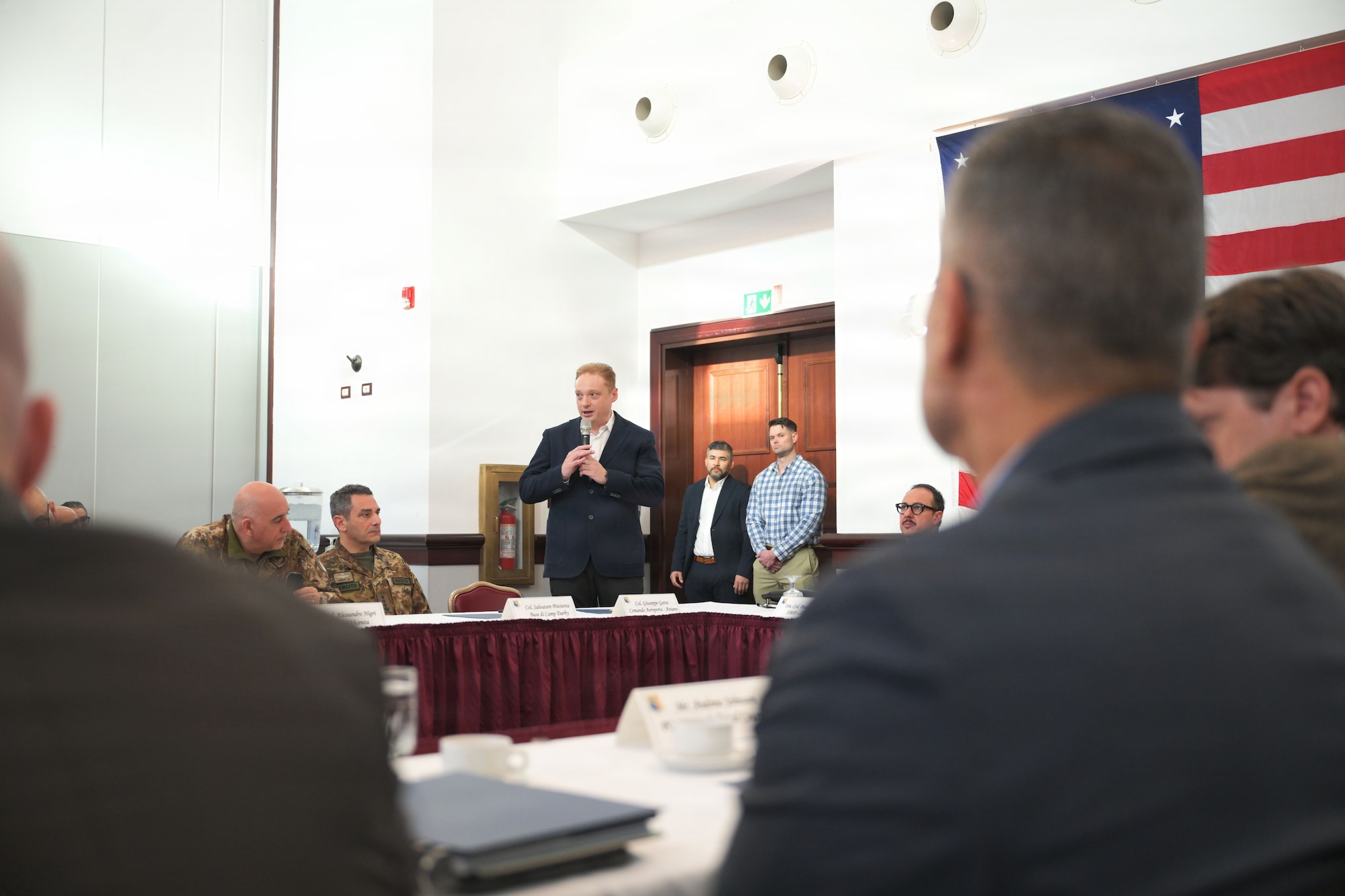 Col. Guiseppe Gatto, Italian air force commander, gives opening remarks at the biannual Joint Military Commission.