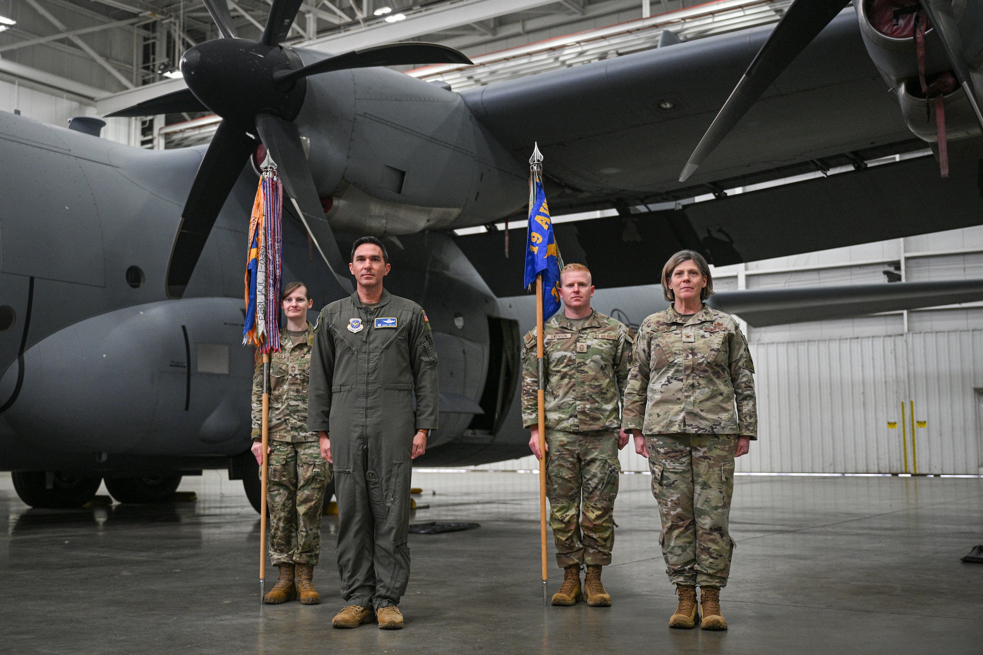 19th Maintenance Group and 19th Operations Group, stand at attention during a reactivation ceremony, Jan. 23, 2026, at Little Rock Air Force Base, Arkansas.  The decision to return to the original group structure reflects guidance from the Chief of Staff of the Air Force and aims to reduce change fatigue while strengthening commander-led readiness.