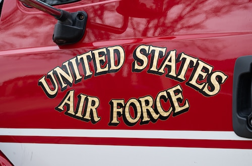 U.S. Air Force title on a fire truck at Maxwell Air Force Base, Alabama, Jan. 22, 2026.