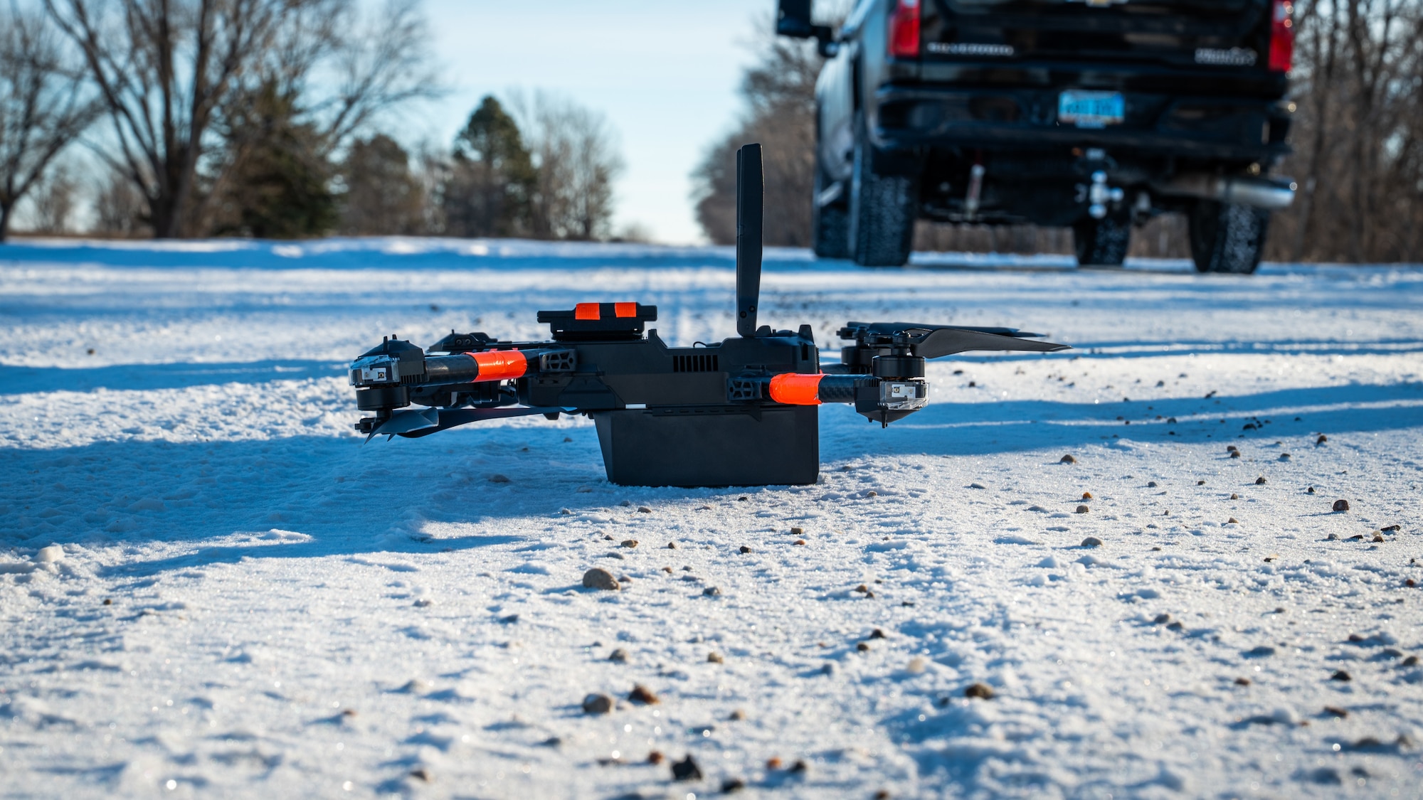 A photo of a small-unmanned aircraft on the ground.