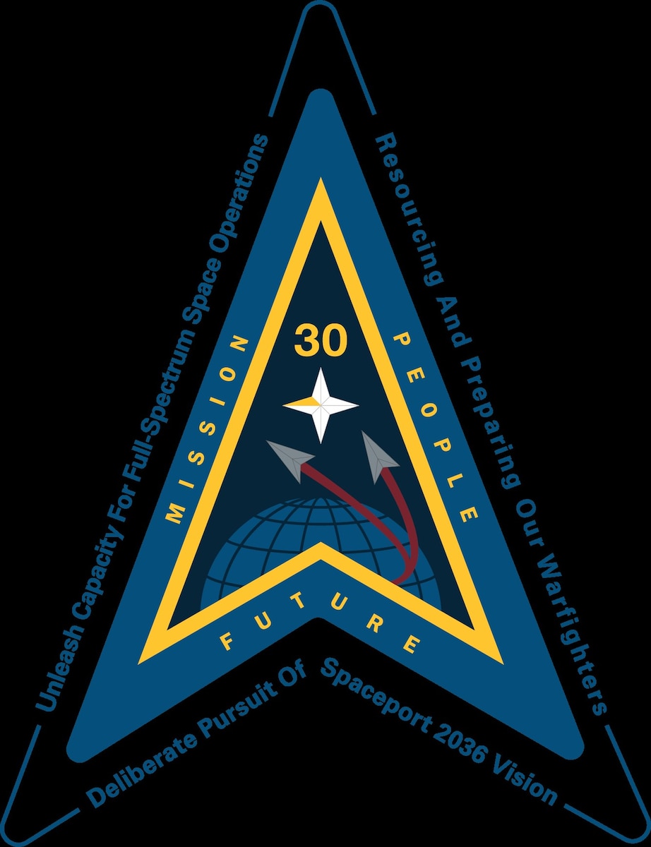 A new Space Launch Delta 30 logo adding the SLD 30 Strategic Plan priorities. (U.S. Space Force Graphic by Michael Peterson)