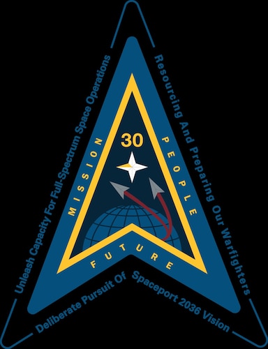 A new Space Launch Delta 30 logo adding the SLD 30 Strategic Plan priorities. (U.S. Space Force Graphic by Michael Peterson)