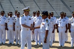 A Royal Cambodian Navy Delegation welcomes Independence-Variant littoral combat ship USS Cincinnati (LCS 20) to Ream Naval Base, Cambodia, Jan. 24.