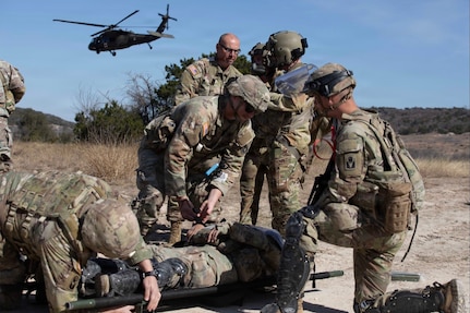 Florida Army National Guard Soldiers assigned to Troop A and C Troop, 1st Squadron, 153rd Cavalry Regiment, including liaison monitoring teams and Religious Support Team chaplains, train alongside Tennessee Army National Guard Forward Support Medical Platoon (MEDEVAC), General Support Aviation Battalion aircrews and Florida Army National Guard 715th Military Police Company during civil disturbance response, leader engagements and joint air-ground operations Jan. 16, 2026, during a culminating training exercise at Fort Hood, Texas.