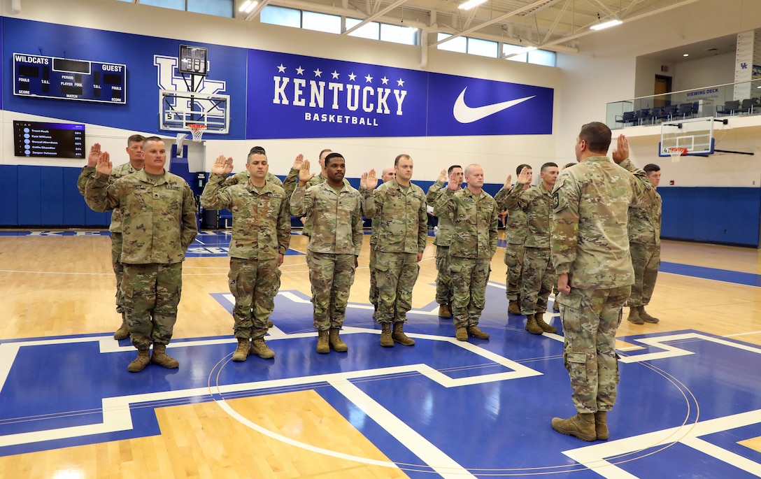 The twenty three Soldiers were there to have a reenlistment ceremony on the practice floor.