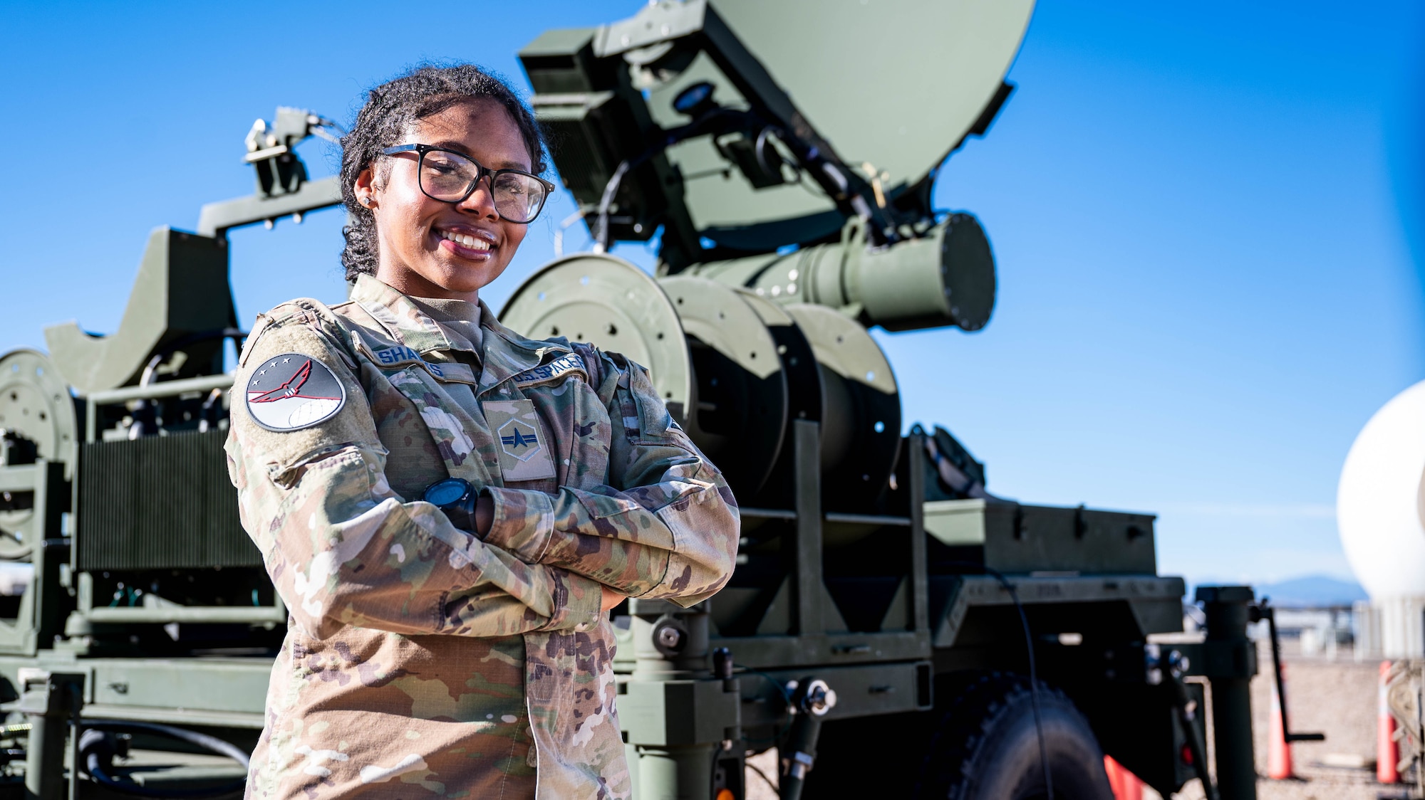 Spc. 3 Aliyah Sharks, Mission Delta 4’s 3rd Satellite Communications Squadron. (U.S. Space Force photo by Tech. Sgt. Jordan Thompson)