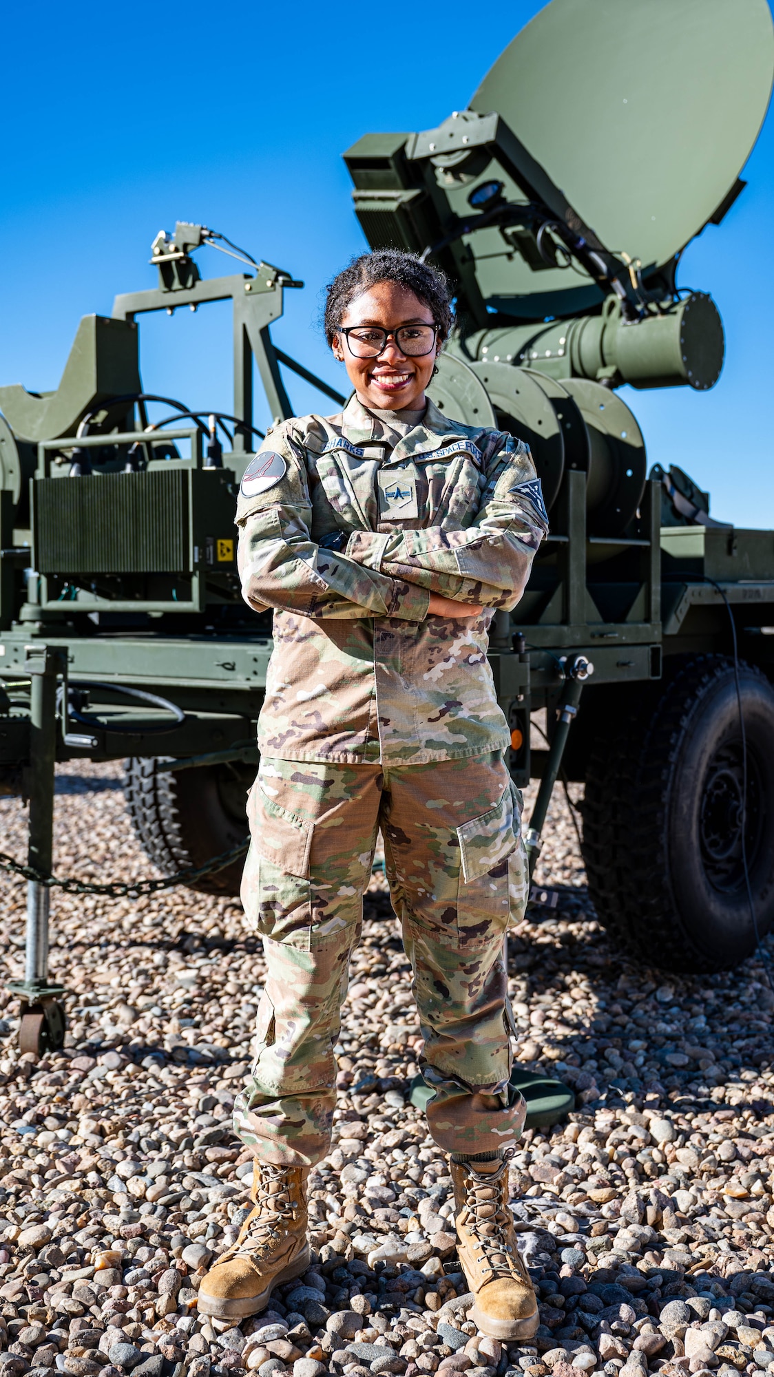 Spc. 3 Aliyah Sharks, Mission Delta 4’s 3rd Satellite Communications Squadron. (U.S. Space Force photo by Tech. Sgt. Jordan Thompson)