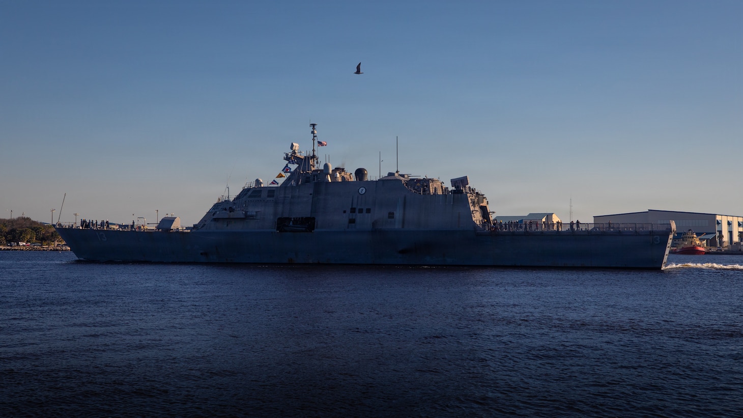 The Freedom-variant littoral combat ship USS Wichita (LCS 13) departs Naval Station Mayport, Florida