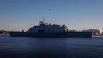 The Freedom-variant littoral combat ship USS Wichita (LCS 13) departs Naval Station Mayport, Florida