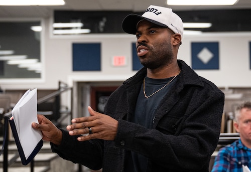 A Military Communities resident asks questions during the Utility Allowance Town Hall at Maxwell Air Force Base, Alabama, Jan. 20, 2026.