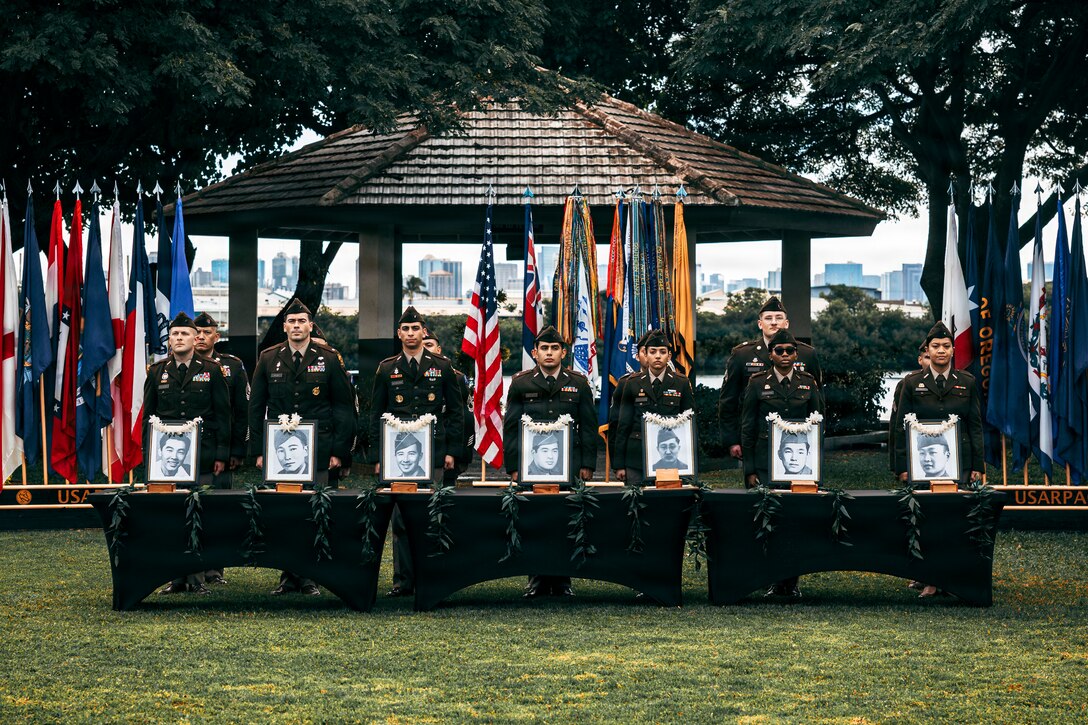 U.S. Army Pacific Soldiers and University of Hawai’i at Manoa (UHM) ROTC Cadets present seven former UHM ROTC Cadets with the Posthumous Commissioning, earned during their service during World War II, at Ke’ehi Lagoon Memorial State Park, Honolulu, Hi., Jan. 26, 2026.