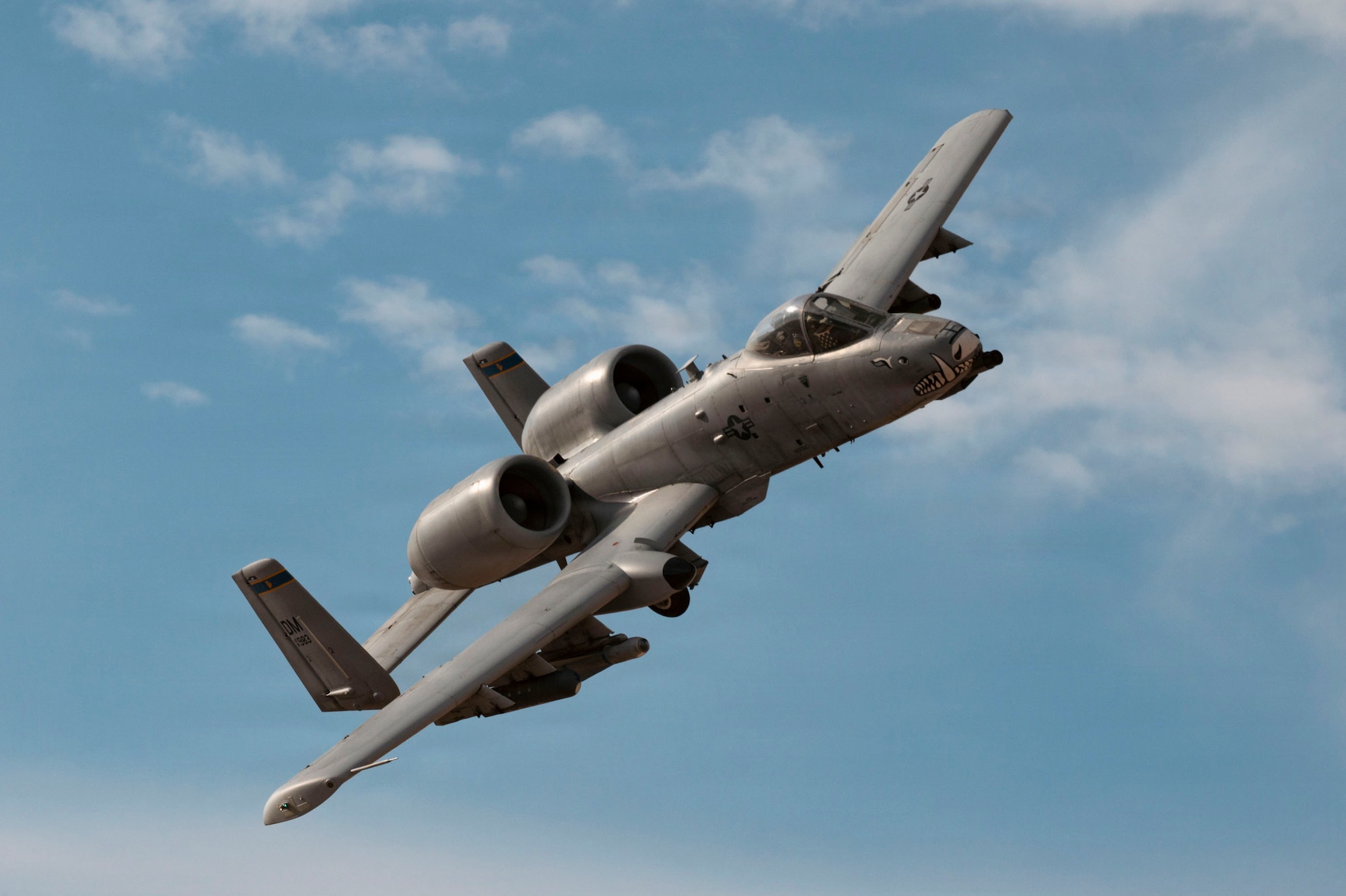 A U.S. Air Force A-10C Thunderbolt II aircraft assigned to the 357th Fighter Generation, flies over a training range in Gila Bend, Arizona, Jan. 23, 2025. The sortie included low-altitude surface attack training to maintain pilot proficiency and combat readiness. (U.S. Air Force photo by Airman 1st Class Samantha Melecio)