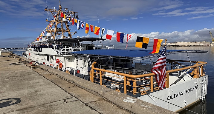 Fast response cutter Olivia Hooker is pier-side in Pascagoula, Mississippi, in advance of commissioning ceremonies.